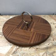 Ancien plat plateau fromage bois + plexi + anse laiton cuisine vintage