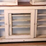 Comptoir de marchand en teck birmane patine blanche d’origine