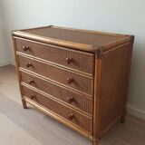 Bamboo and rattan chest of drawers, 70's