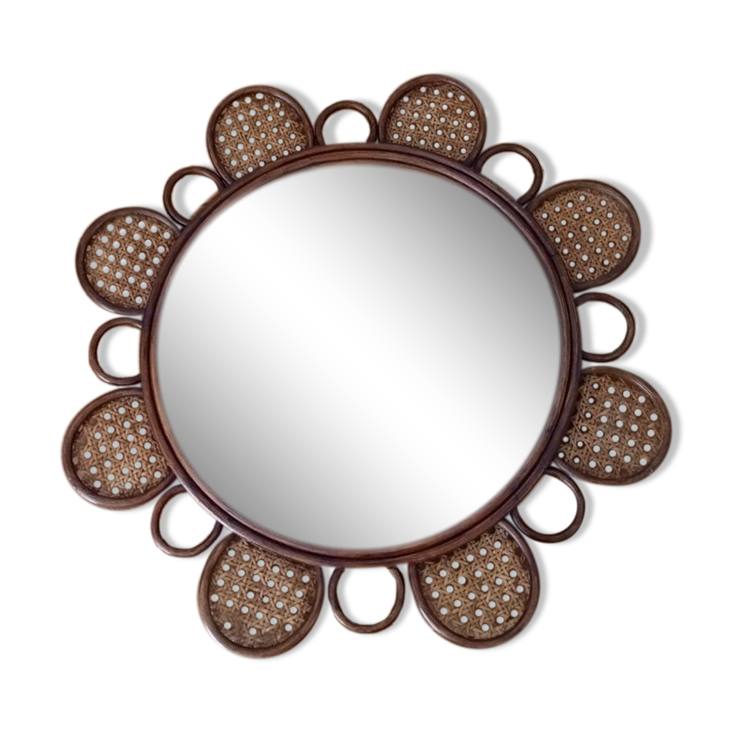 Vintage rattan flower mirror and cannage 60s/70s