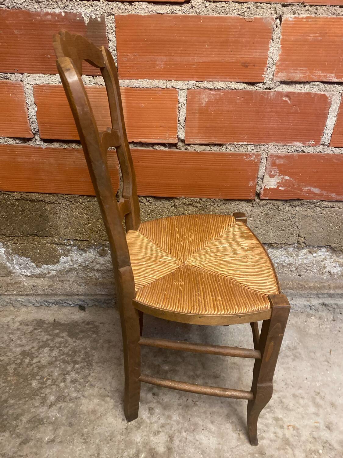 Vintage Provençal Chair Old Wood + Woven Straw Seat