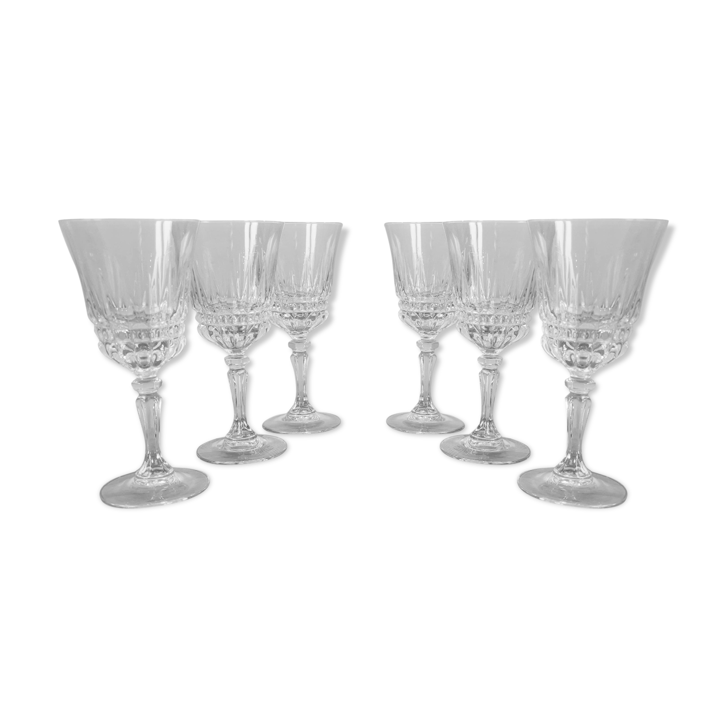 Service of 6 vintage water glasses in Luminarc chiseled glass