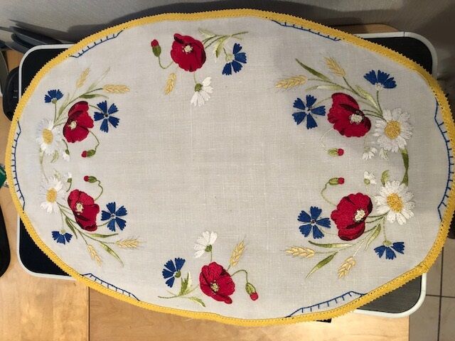 Antique handmade embroidered placemat 52x35cm