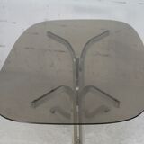 Table chrome steel smoked glass slab. France, circa 1970