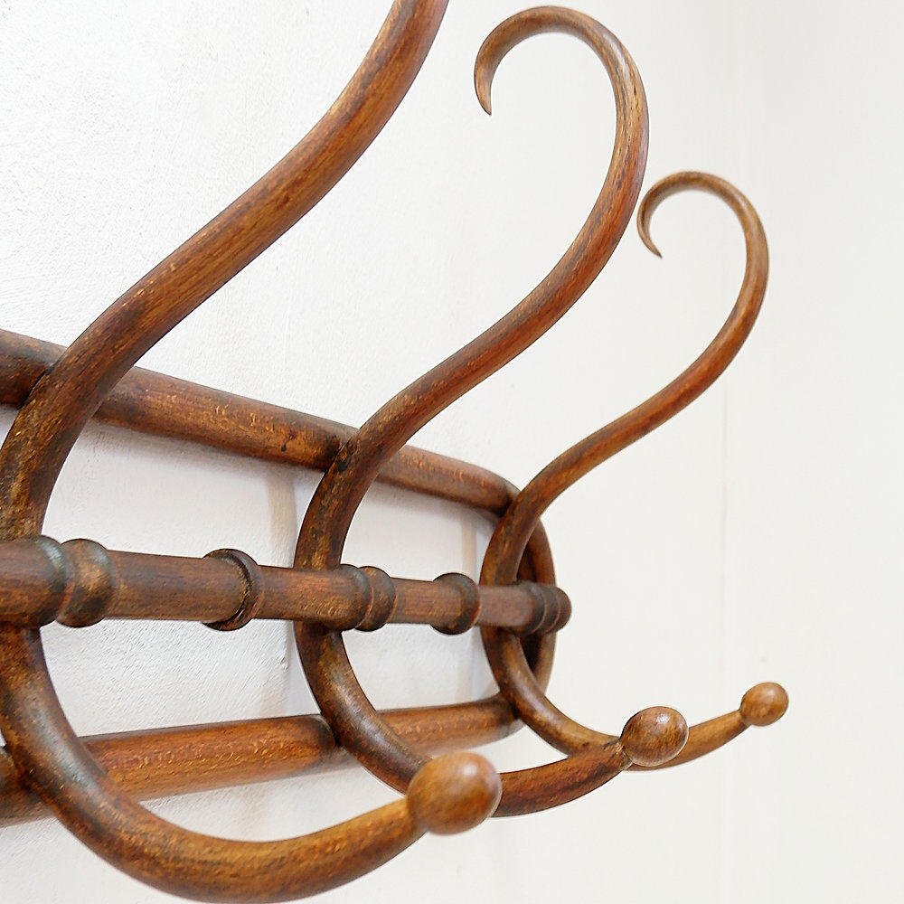 Curved wooden wall coat rack - Early 20th century