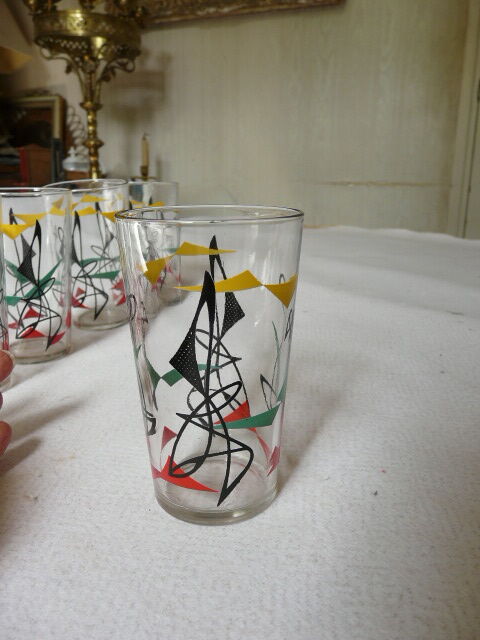 Set of 6 orange glasses in the 1960s