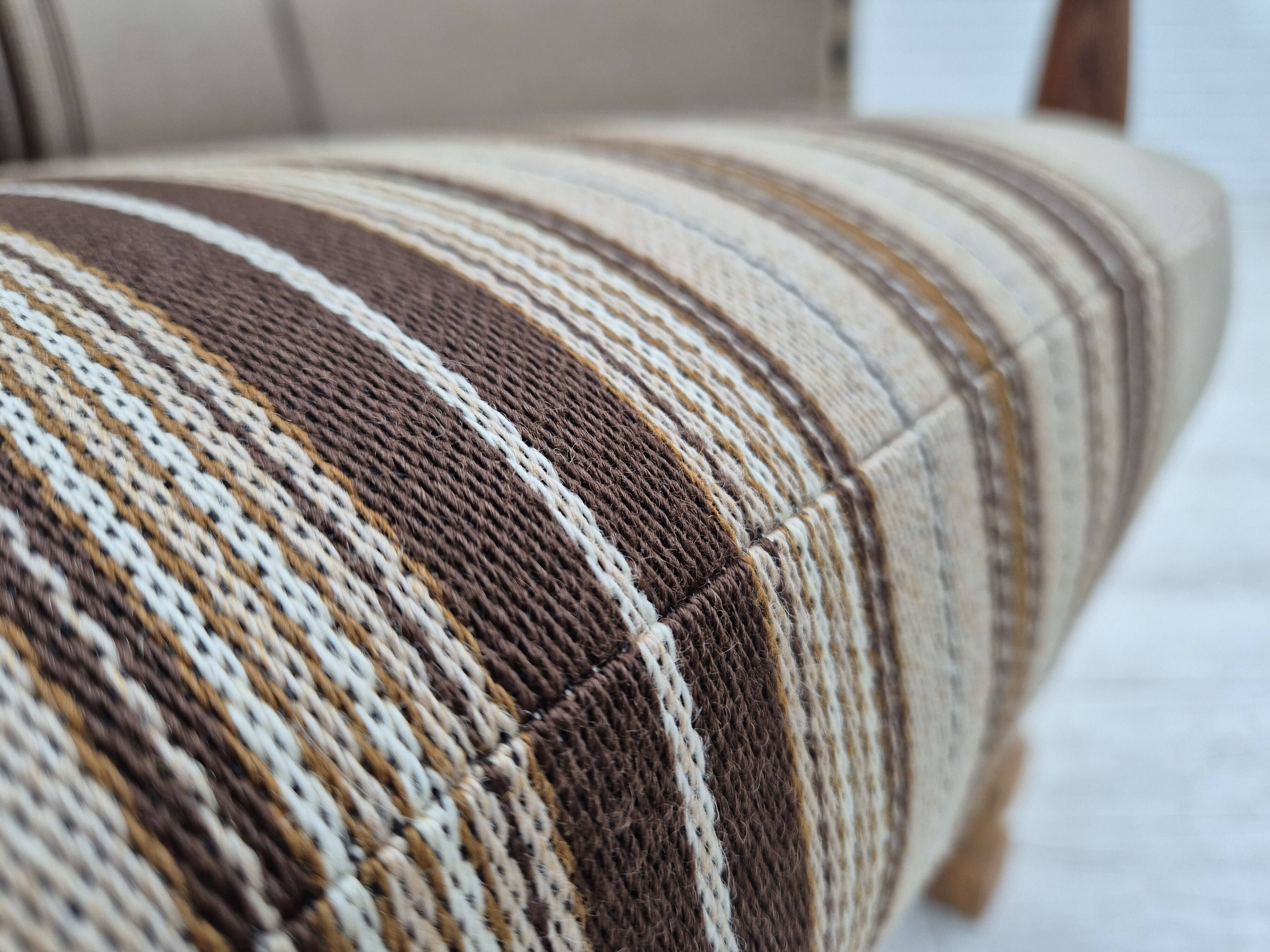 1970s, Danish armchair, furniture wool fabric, oak wood, original condition