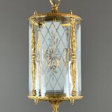 Louis XVI style lantern in gilded bronze and engraved glass, 20th century.