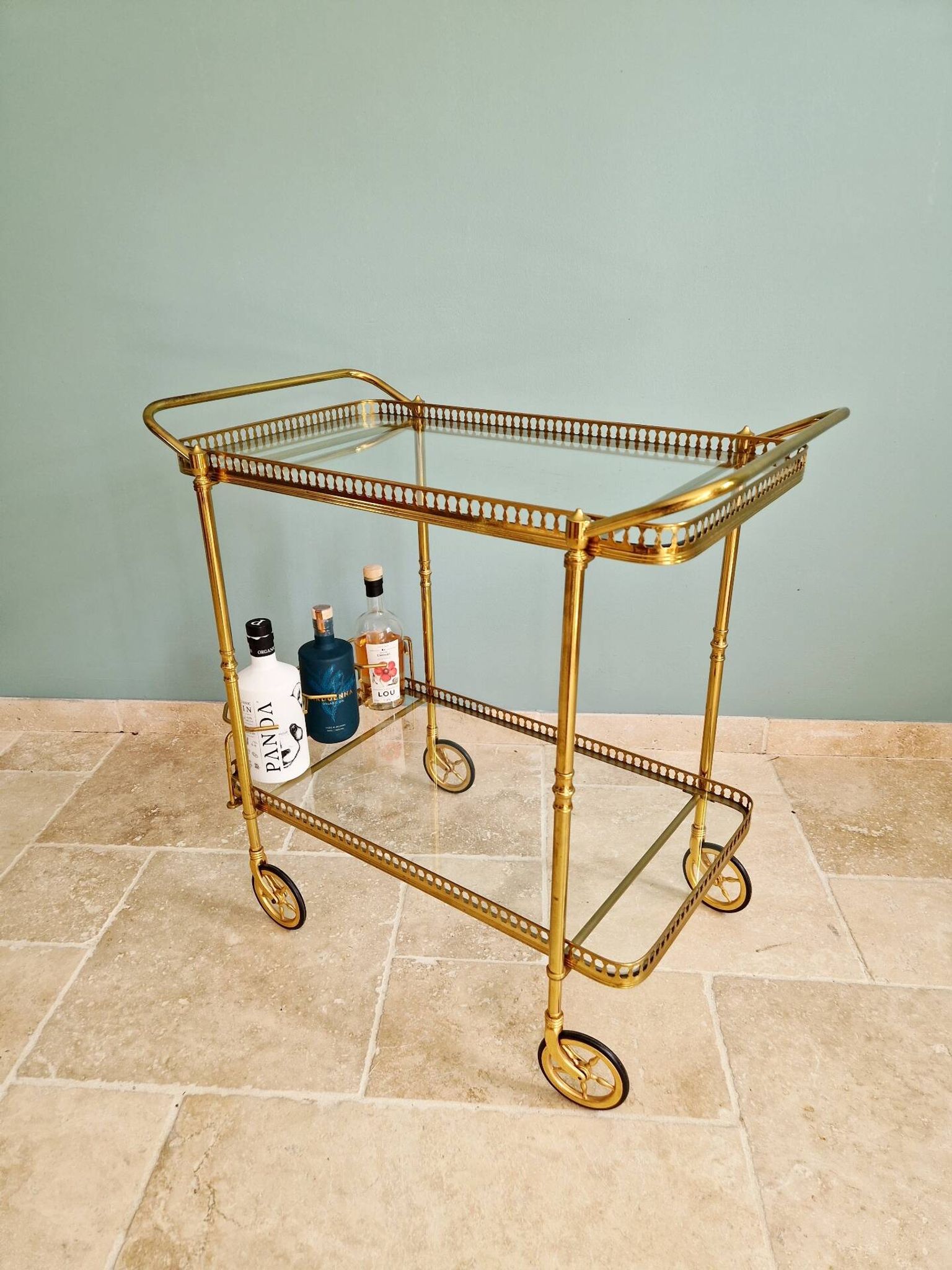 Desserte Mid-century en laiton ajouré, 1950-60