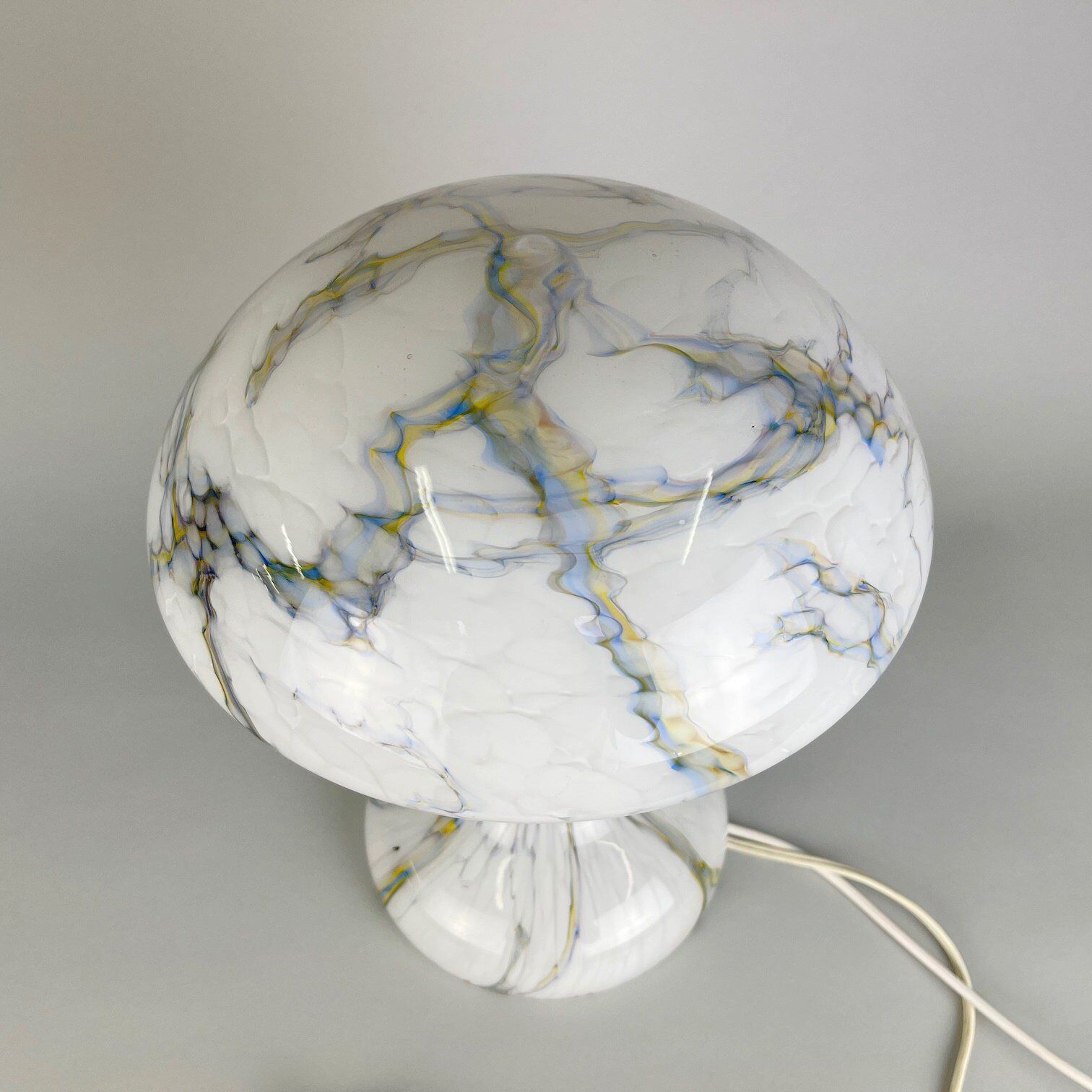 Lampe de table champignon en verre marbré vintage, années 1930