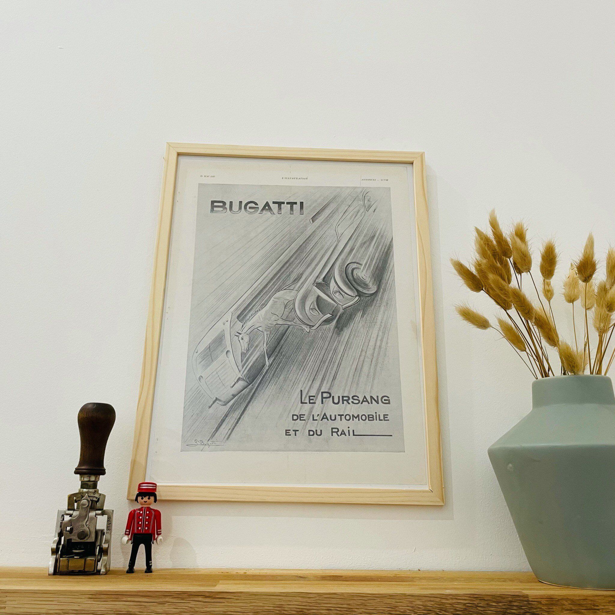 Bugatti car illustration - vintage 1930 - 30x40cm