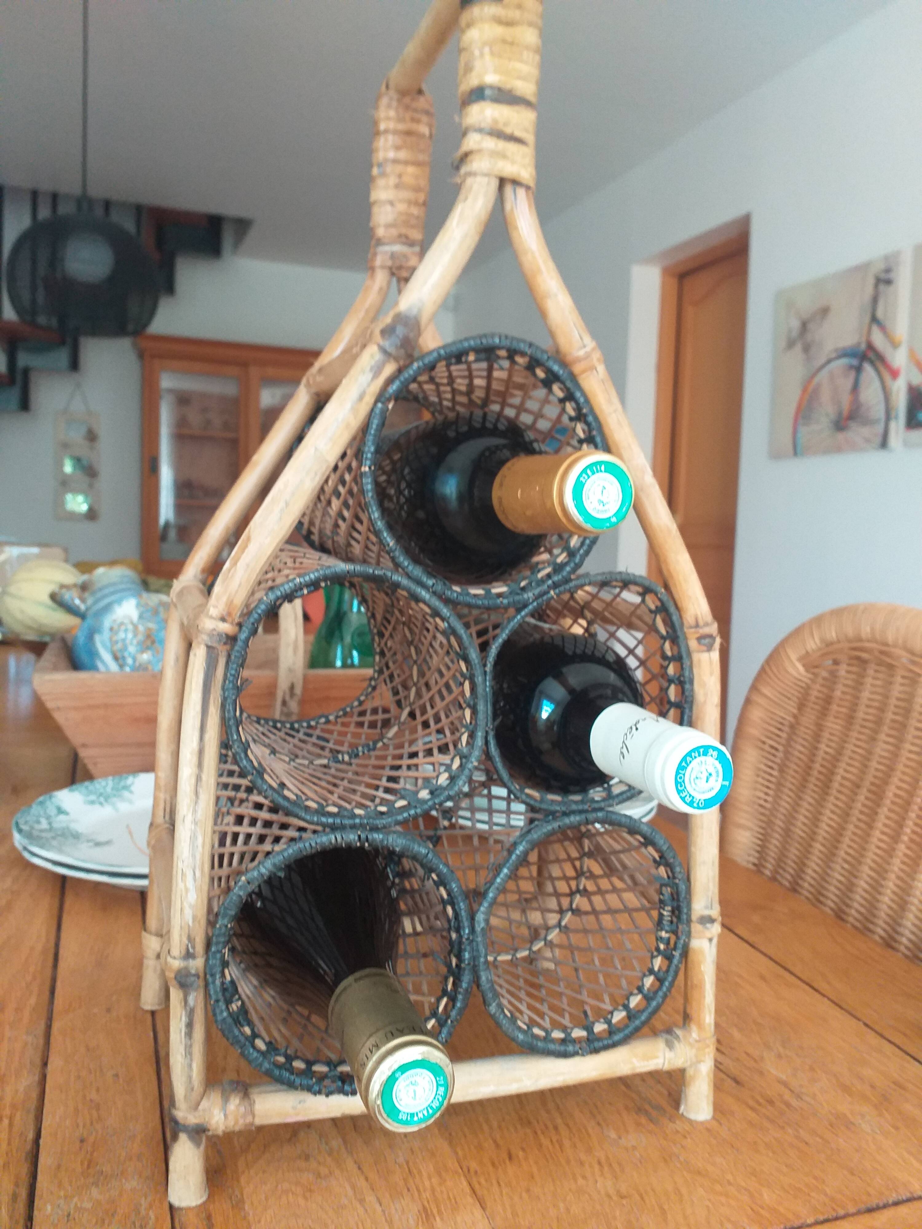 Rattan and bamboo bottle holder