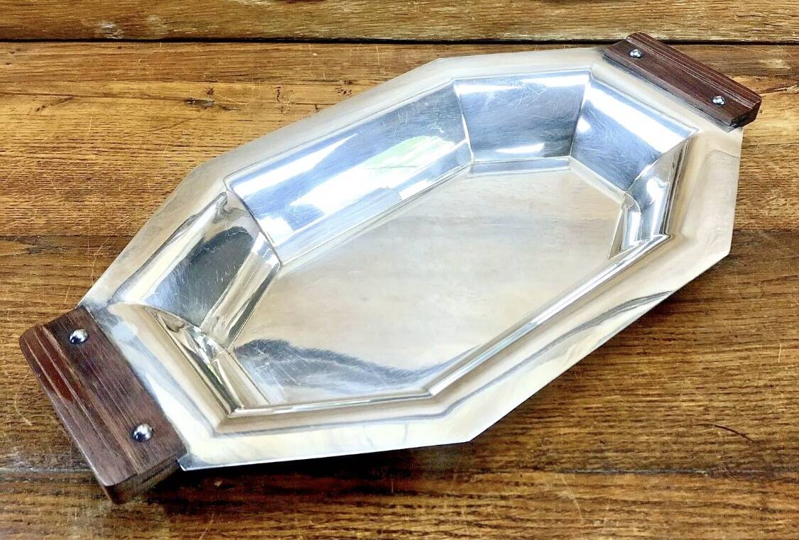 Bannette basket bread basket Art Deco silver metal Rosewood Christofle Alfenide