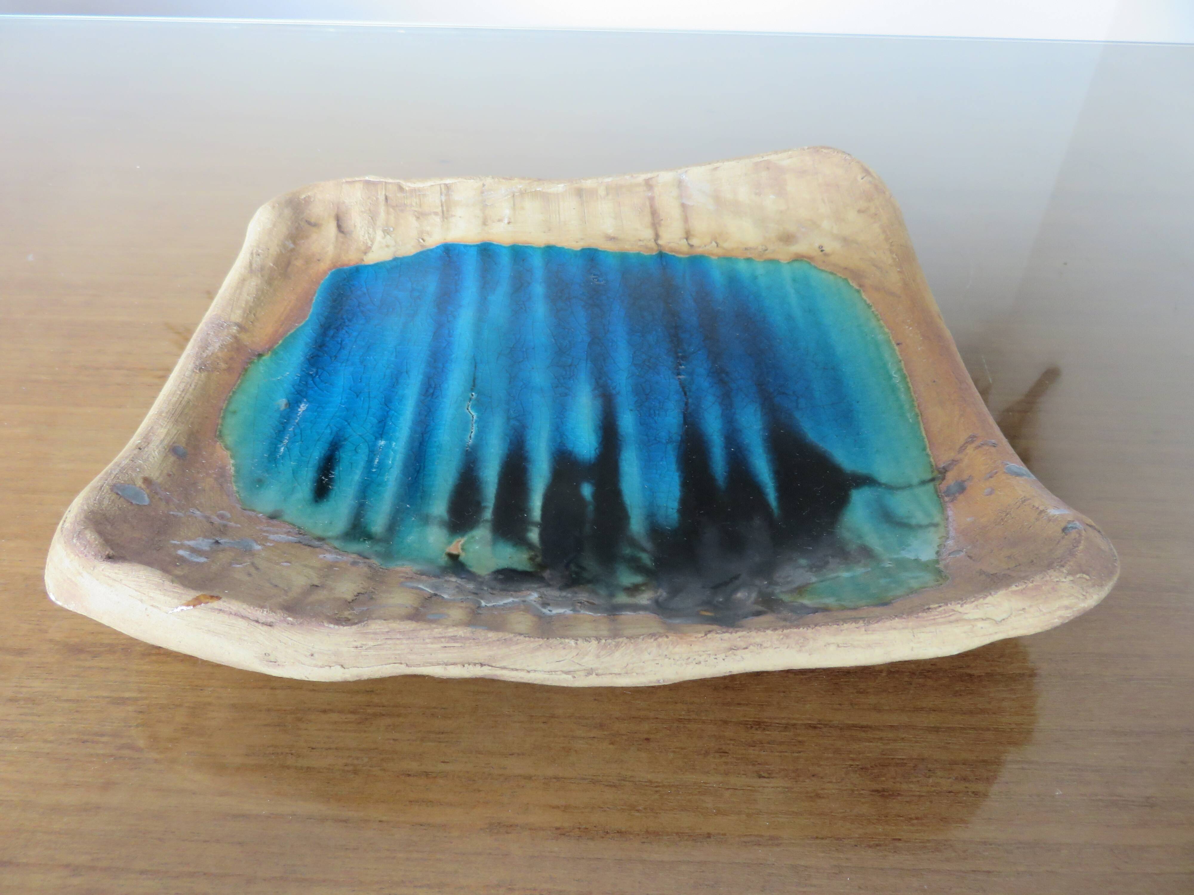 Vallauris dove pottery pocket in sandstone and blue ceramic 50s 60s