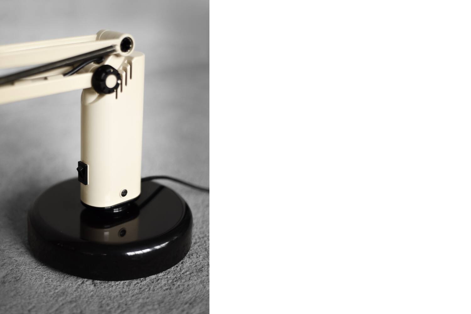 Beige plastic table lamp Lucifer, mid-century modern Scandinavian style.