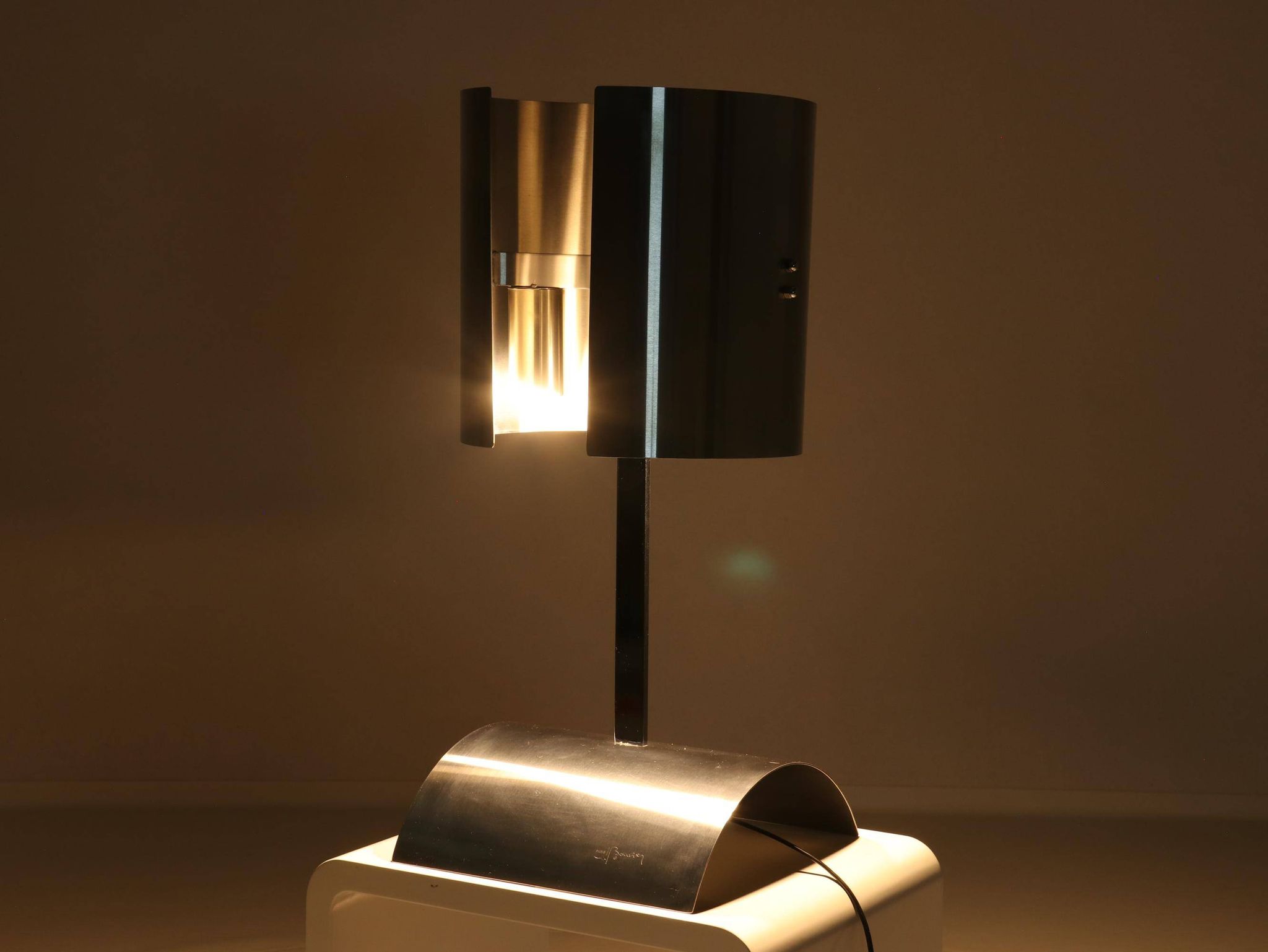 Rare Table Lamp in Stainless Steel by J. Bouvier, France, 1970s