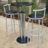Industrial high bar table and pair of swivel stools