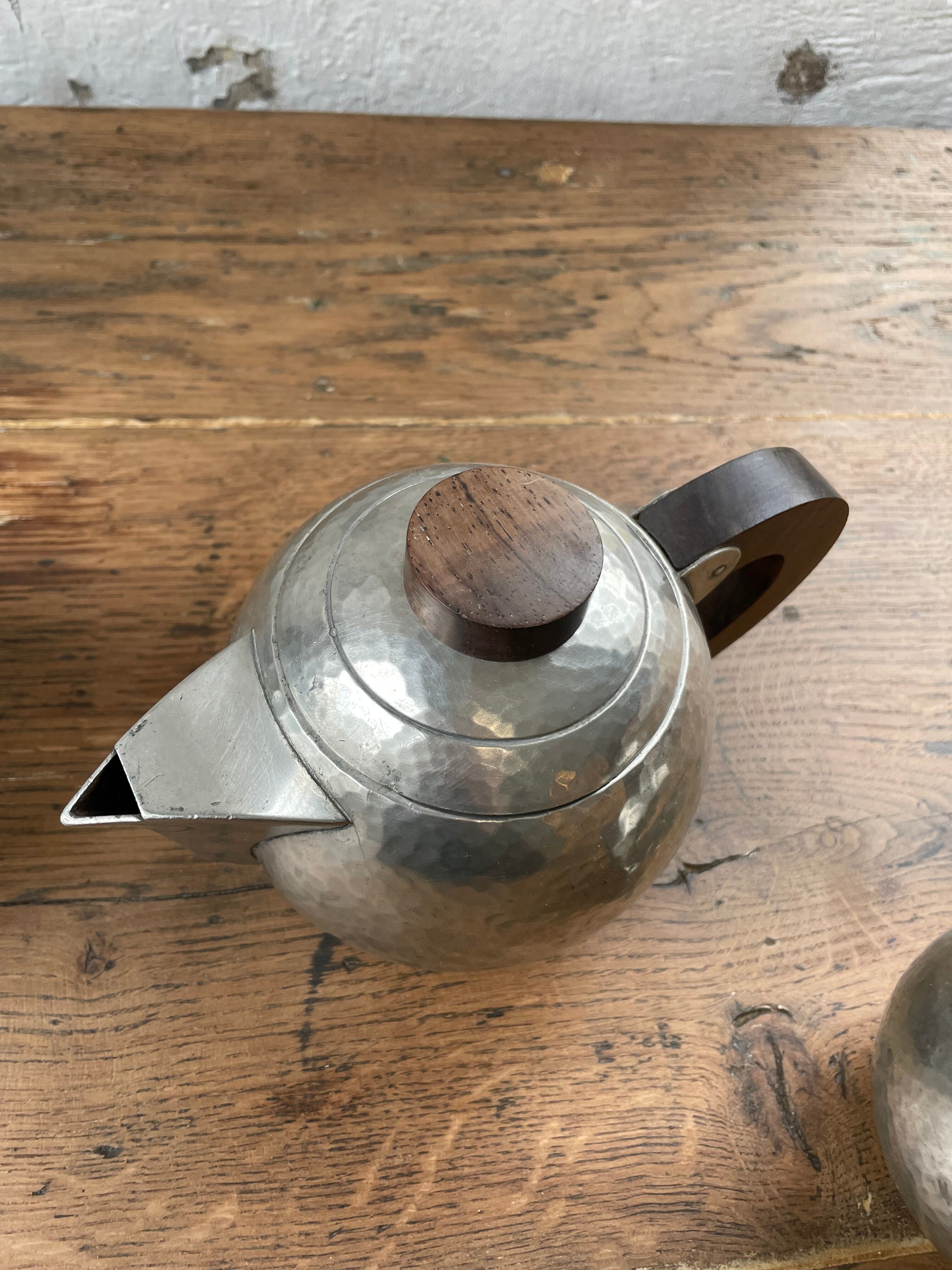 René Delavan Art Deco Pewter Teapot Set