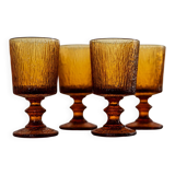 Lot of 4 vintage wine glasses from the 1970s, textured amber on a stem, design by Timo Sarpaneva for Iittala.