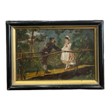 Oil on panel XIXth gallant scene