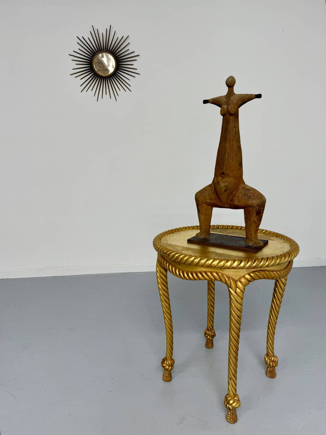 Antique 60s Hollywood Regency gilded and twisted wood table, pedestal table
