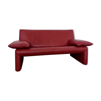 Jori 2-seater sofa minimalist design Jean Pierre Audebert in orange-red leather