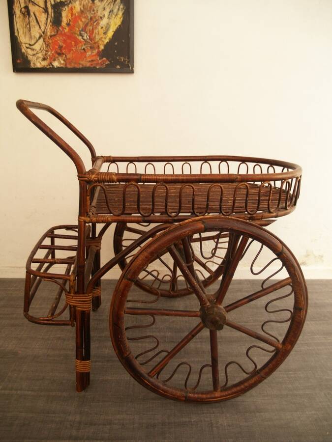 French fifties rattan serving cart