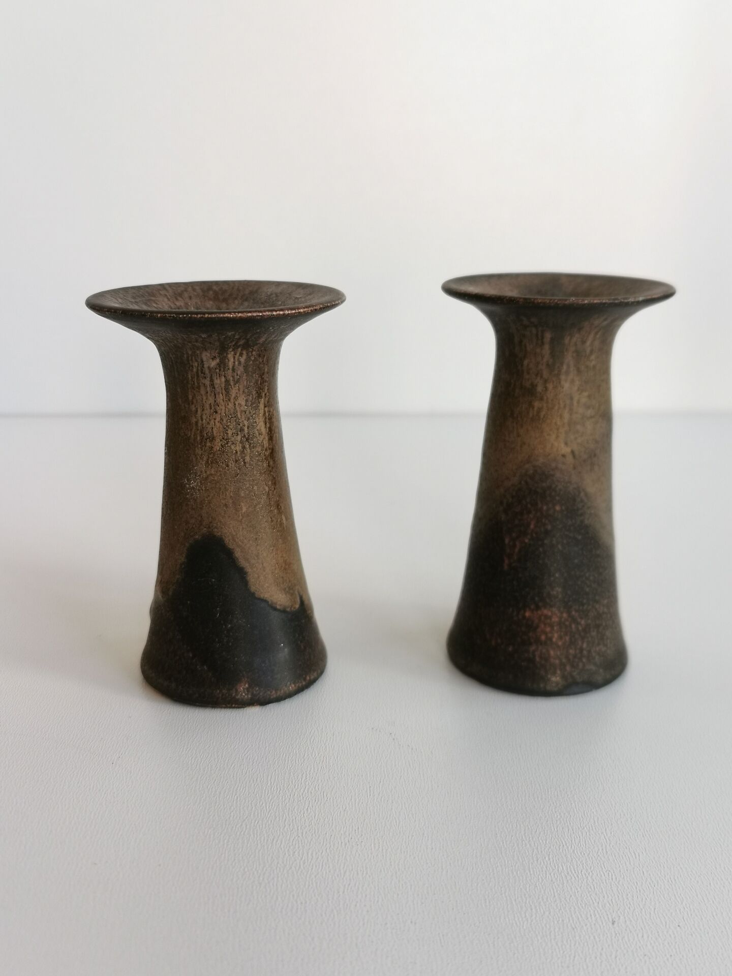 Vintage Scandinavian design glazed stoneware candle holders signed