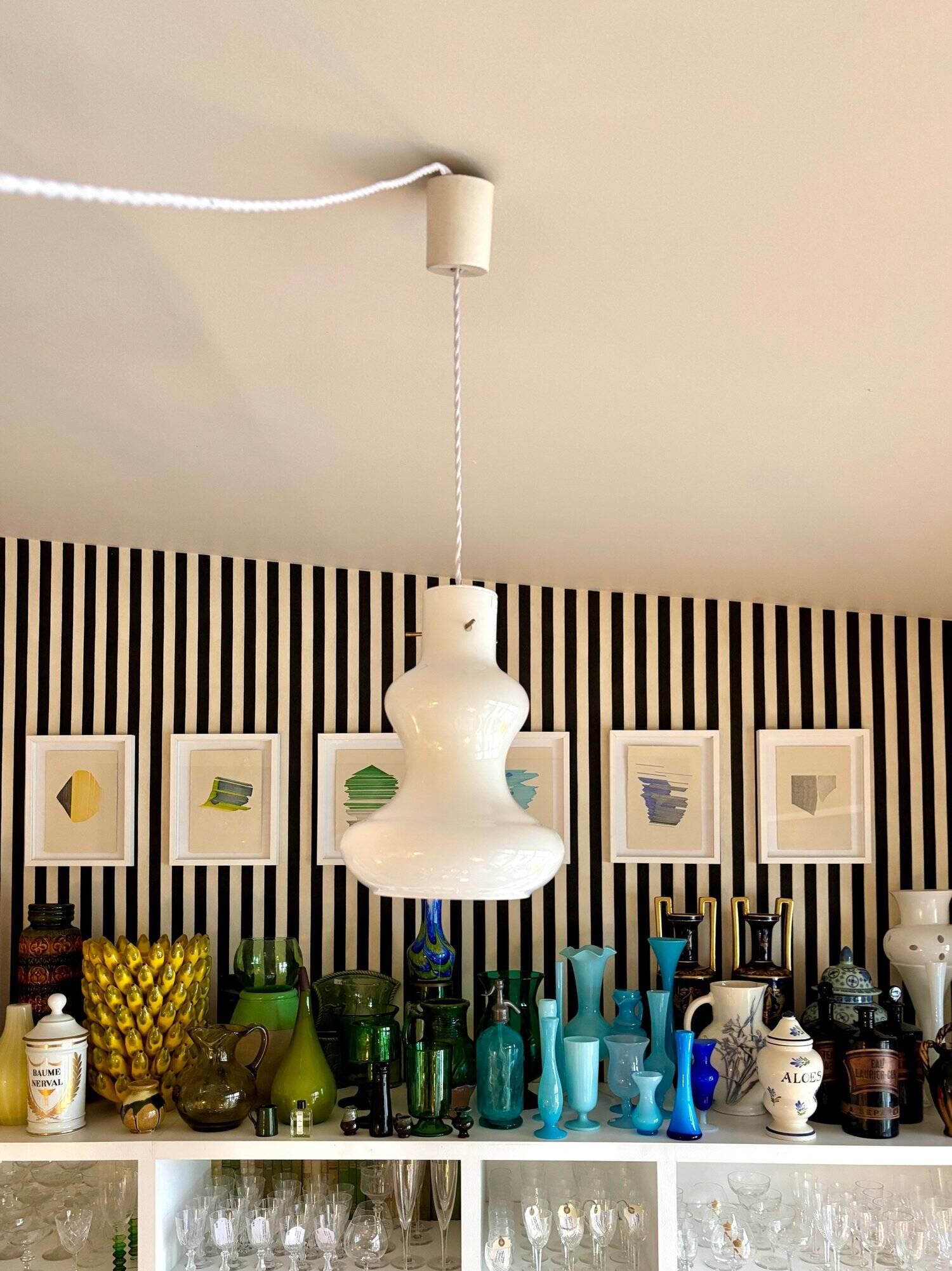 White opaline pendant lamp by Massimo Vignelli for Gino Vistosi, Murano