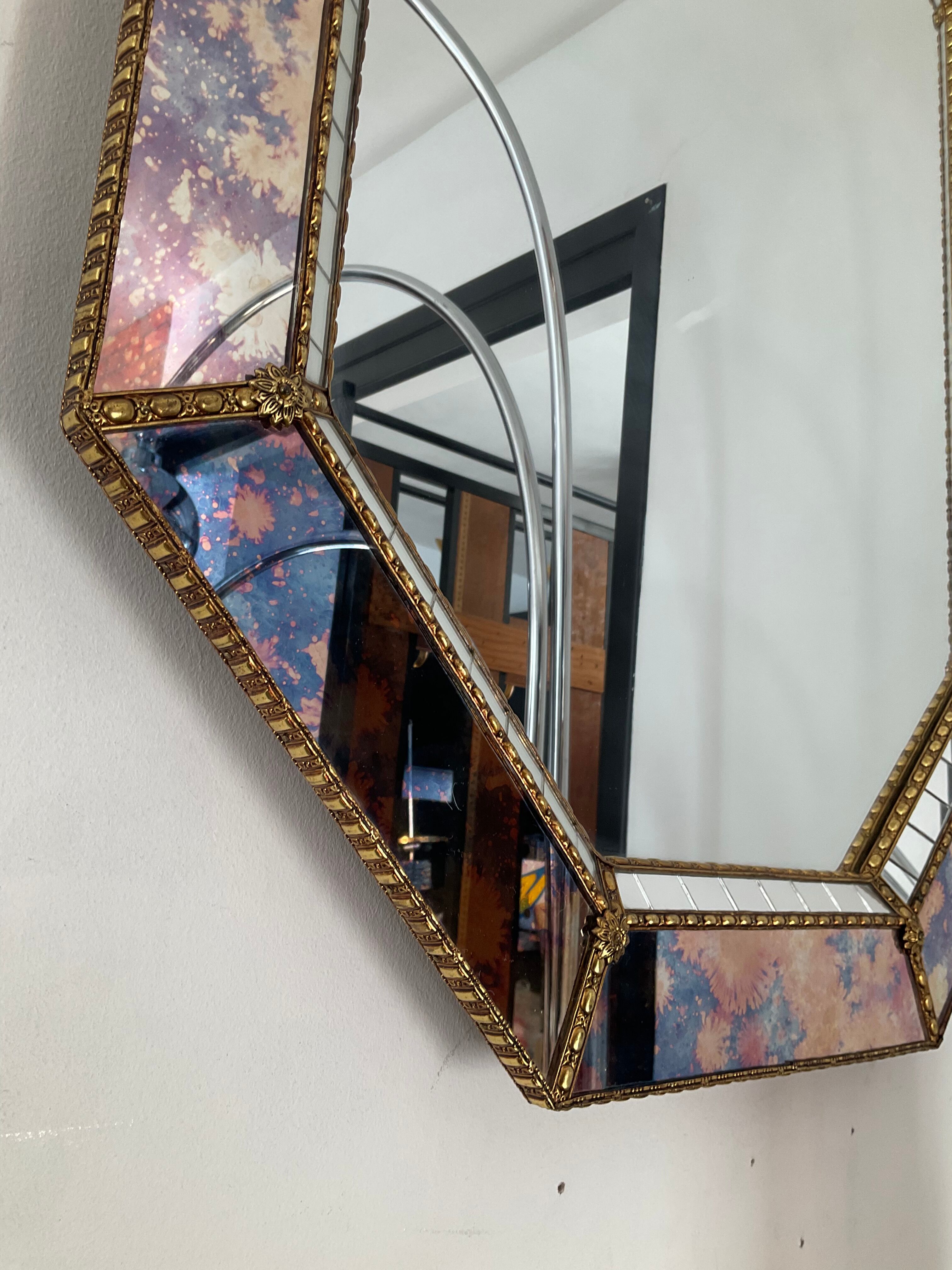 Vintage mirror with brass and wood parcloses