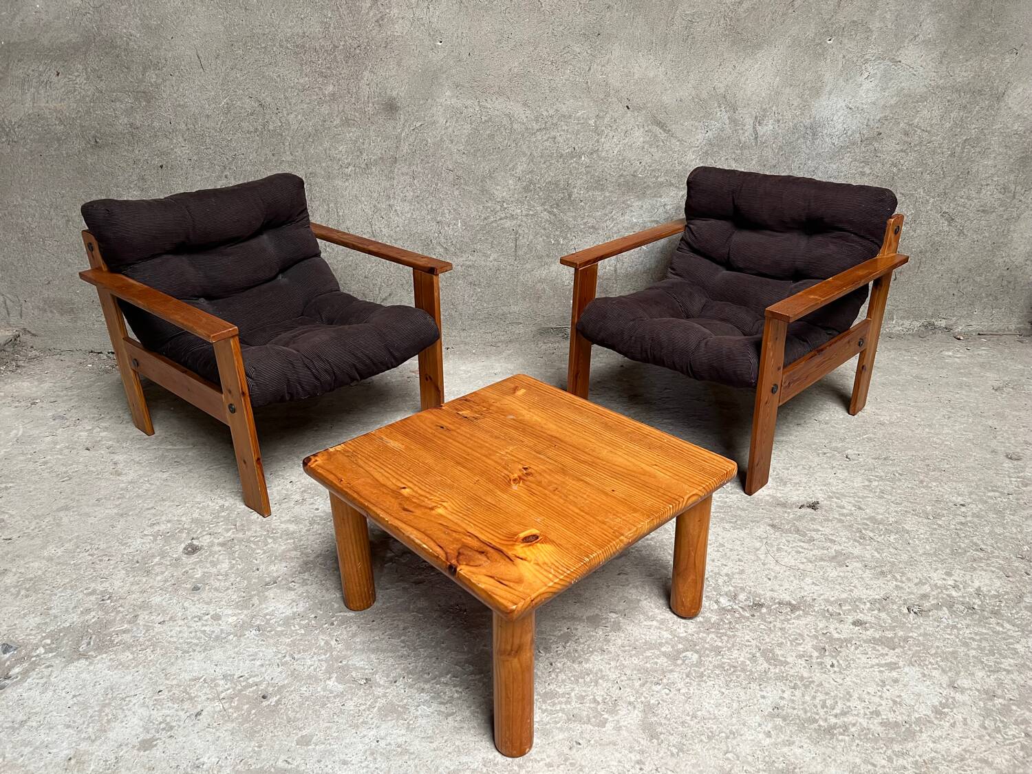 Pair of vintage pine armchairs 1970 1980 design look