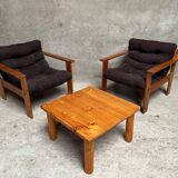 Pair of vintage pine armchairs 1970 1980 design look