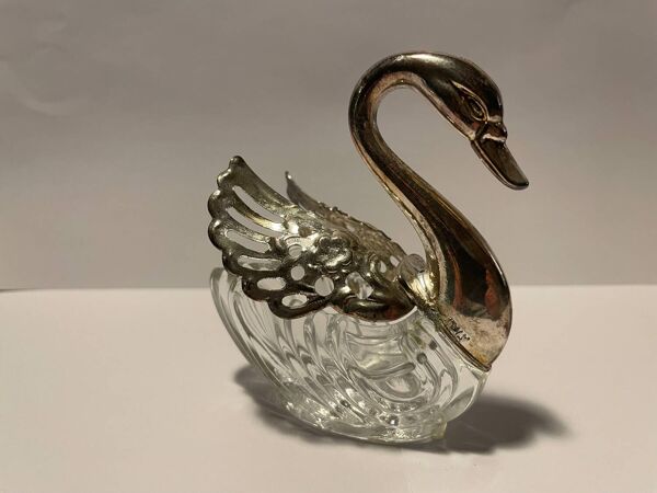 Salière en cristal / argent en forme de cygne