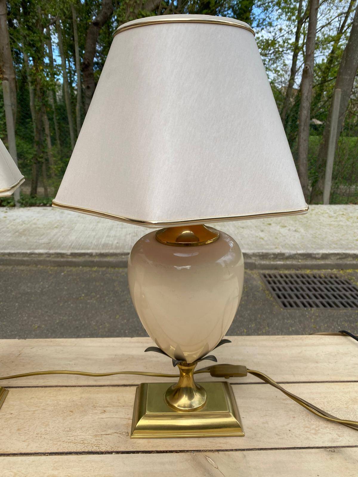 Vintage bedside lamp pair golden pineapple egg Maison Le Dauphin years