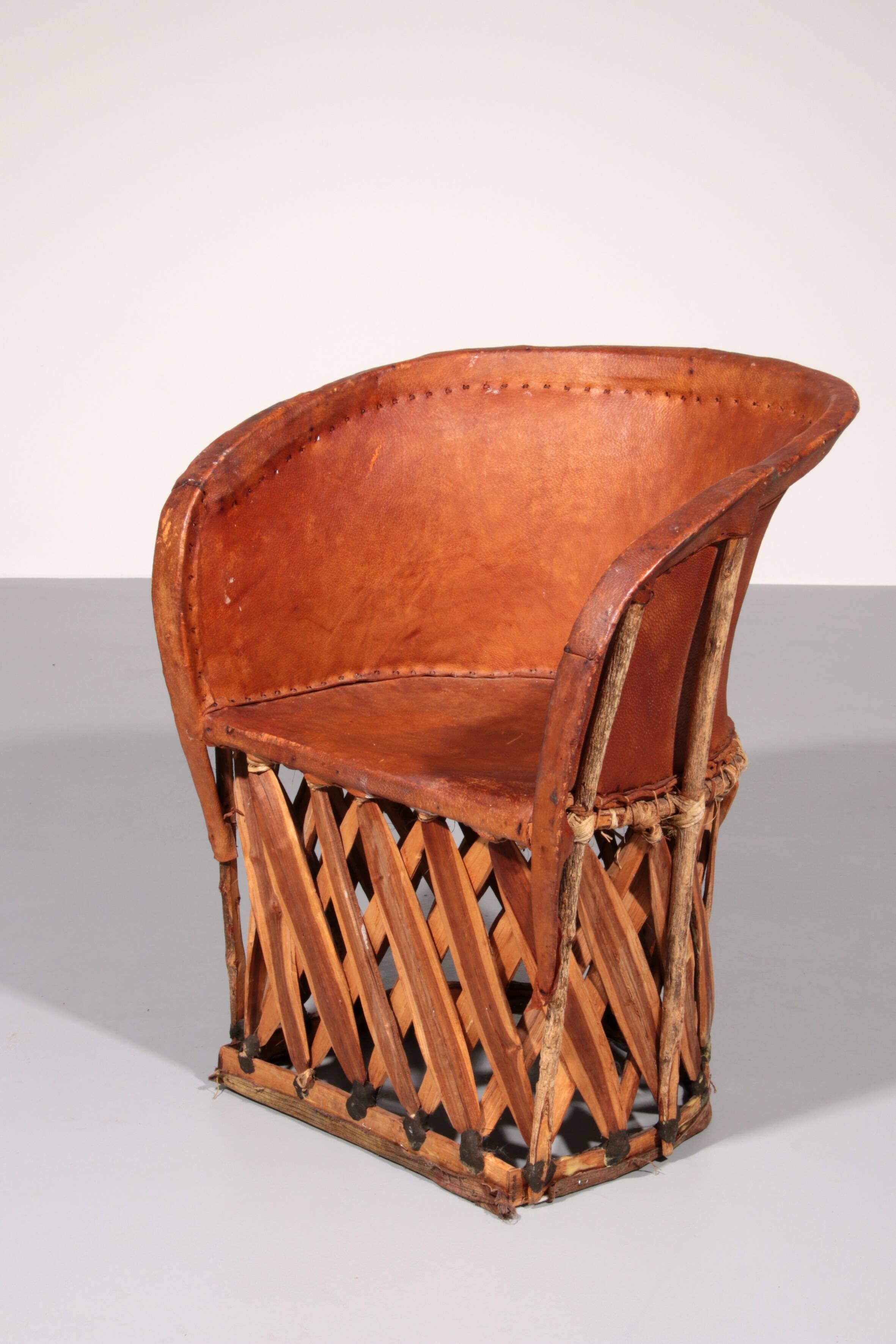 Folk art equipale ostrich chair leather mexico 1970s