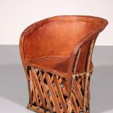 Folk art equipale ostrich chair leather mexico 1970s