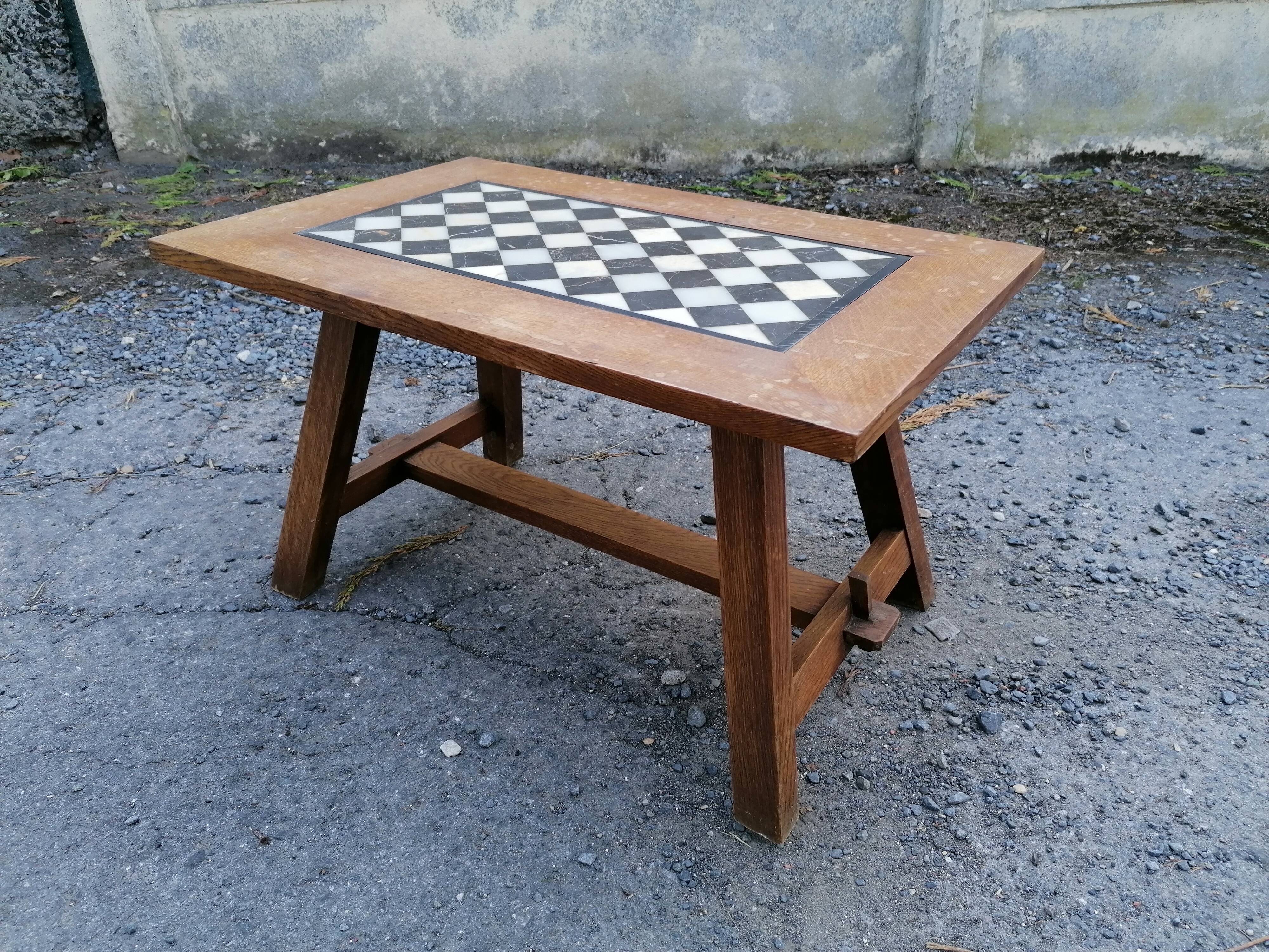 Solid wood coffee table checkerboard marble plate
