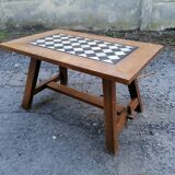 Solid wood coffee table checkerboard marble plate