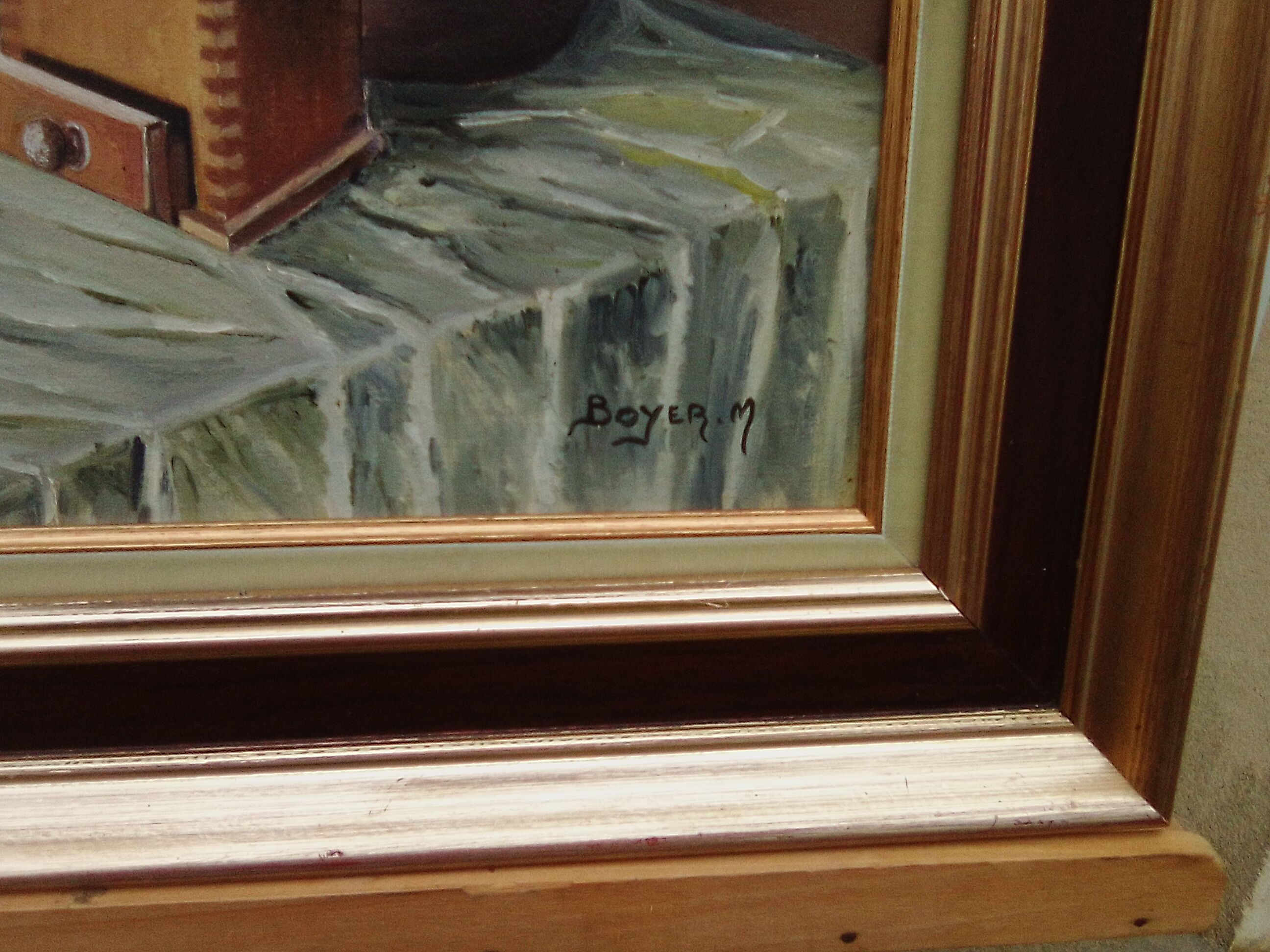 Huile sur toile encadrée Nature morte signée Boyer M.