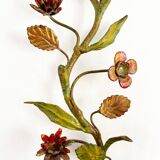 Antique Florentine wall light in painted wrought iron – Floral decoration – 20th century