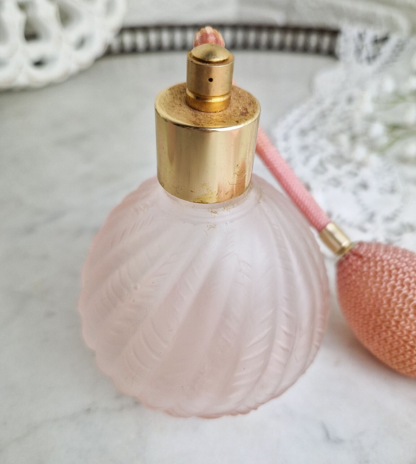 Vintage Pink Frosted Glass Bathroom Set Romantic Heart Decor