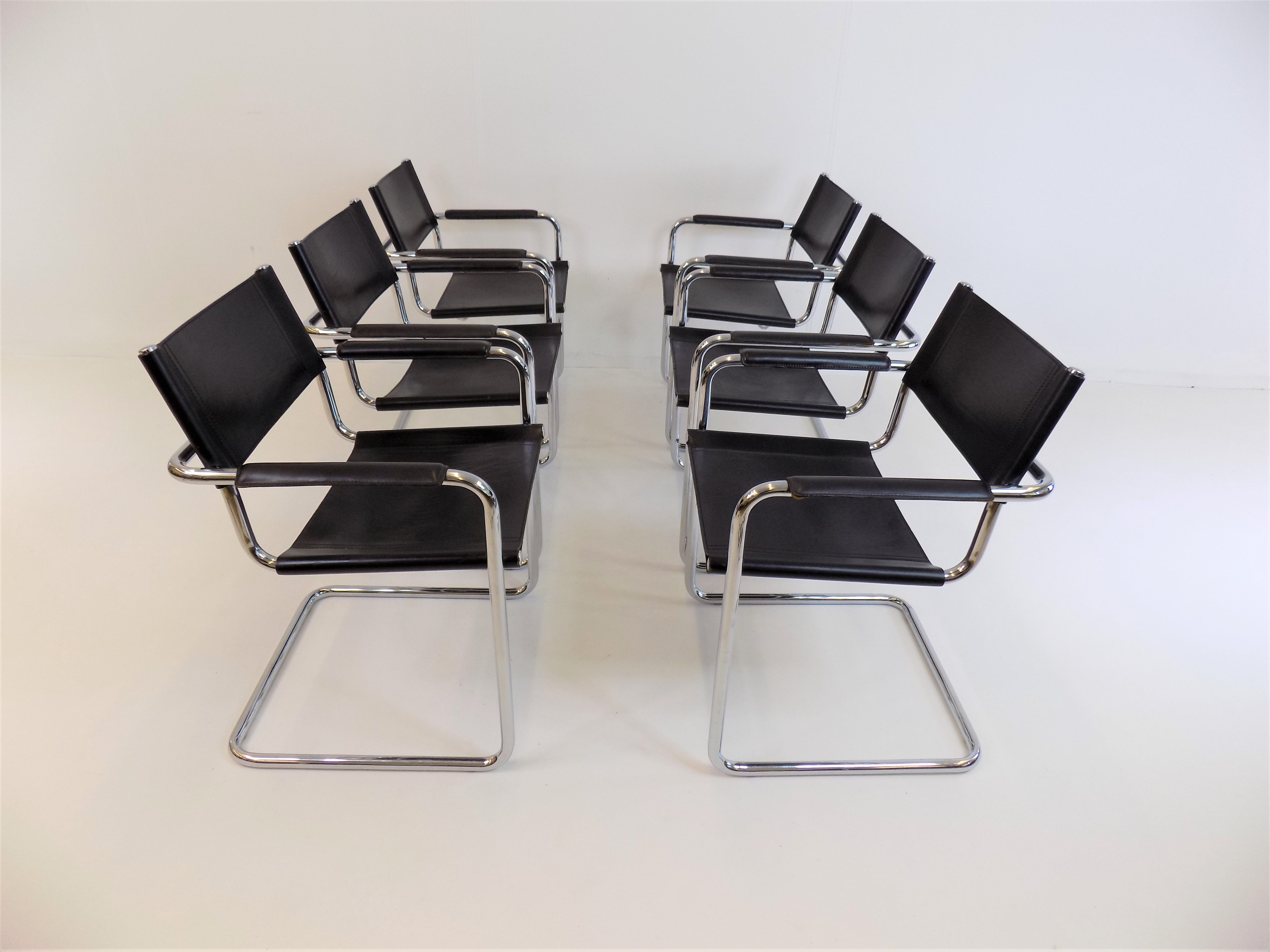 Set of 6 leather cantilever chairs