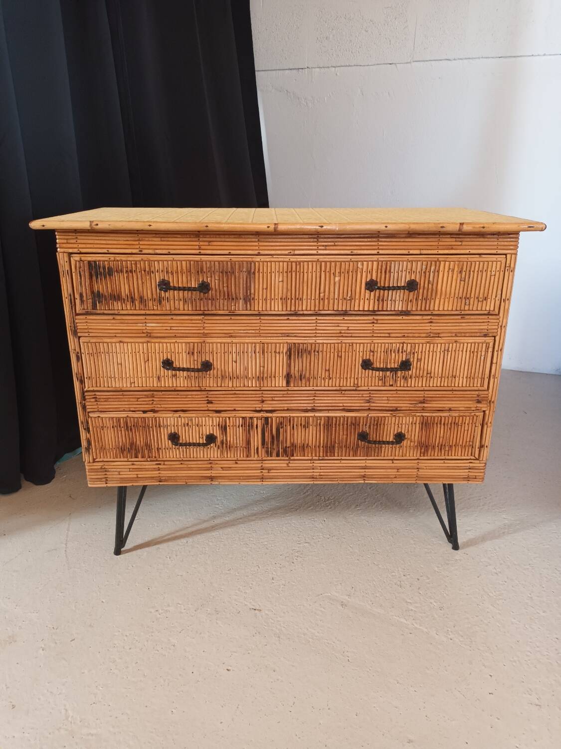 Vintage rattan chest of drawers
