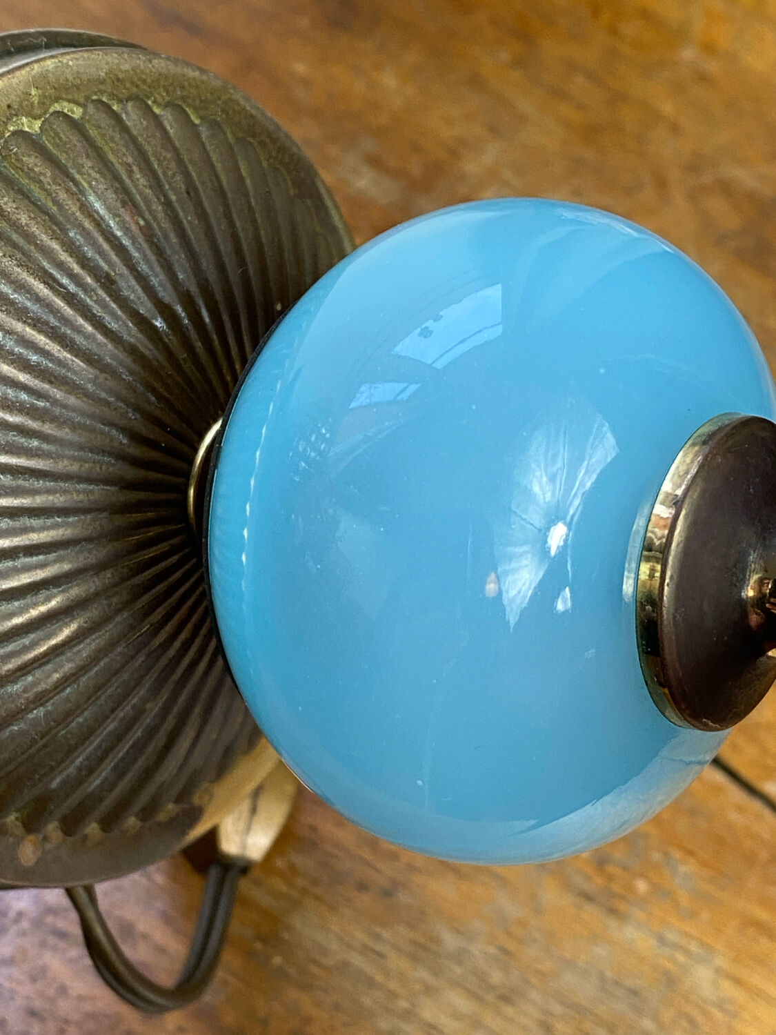 Blue opaline lamp and brass