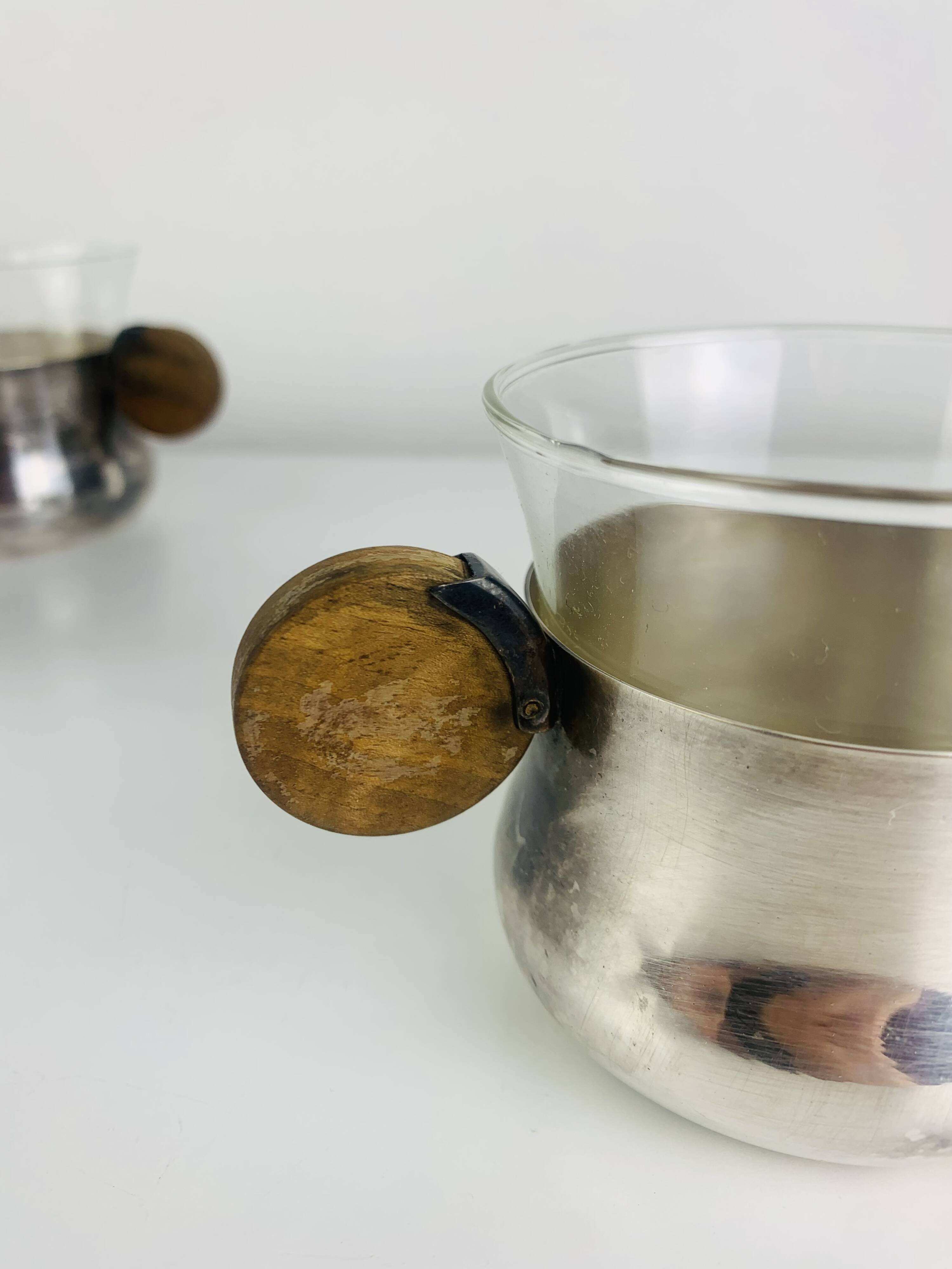 6 Art Deco silver-plated metal and glass cups by Sigg Switzerland