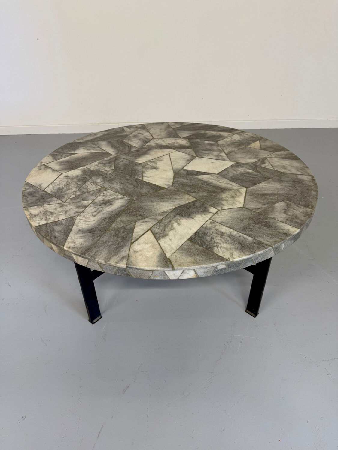 Antique stone and metal coffee table, vintage 70s design