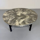 Antique stone and metal coffee table, vintage 70s design