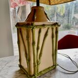Bamboo-effect ceramic table lamp with lampshades, 1970s