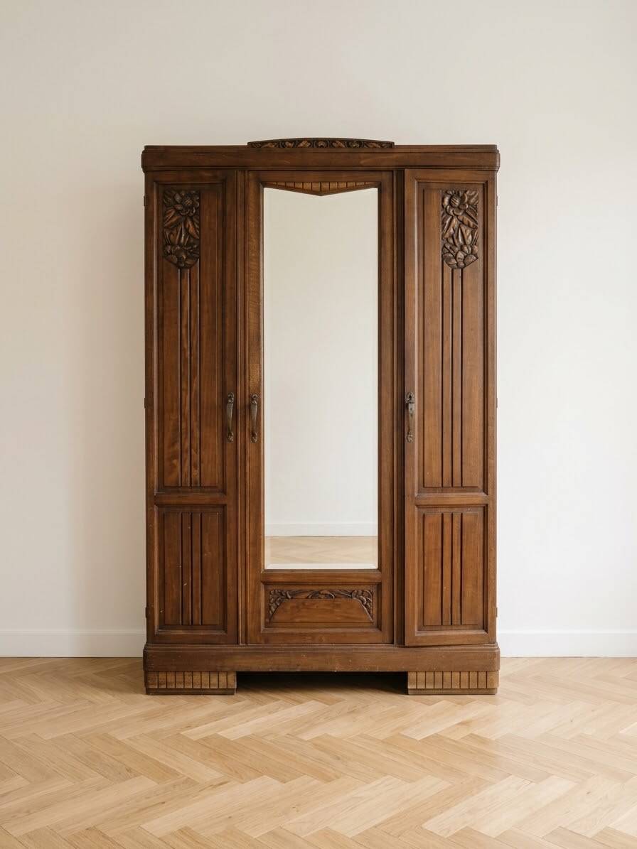 Large antique Art Nouveau wardrobe in solid wood