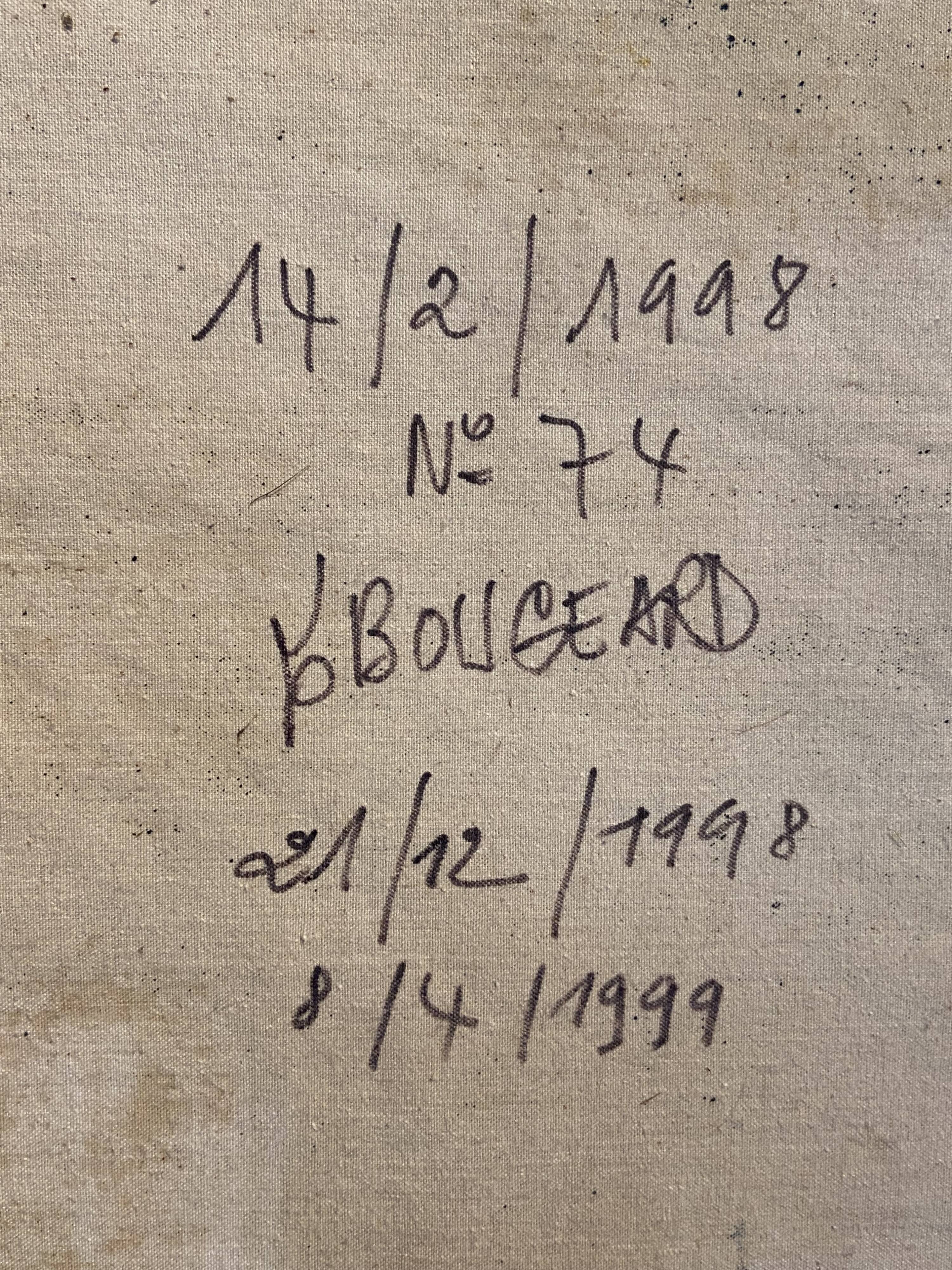 Large oil painting on canvas of a cockfight by Yves BOUGEARD